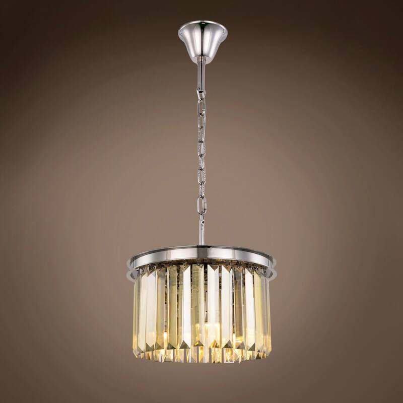 Golden Teak Crystal Prism 3 Light 16" Polished Nickel Chandelier 10.